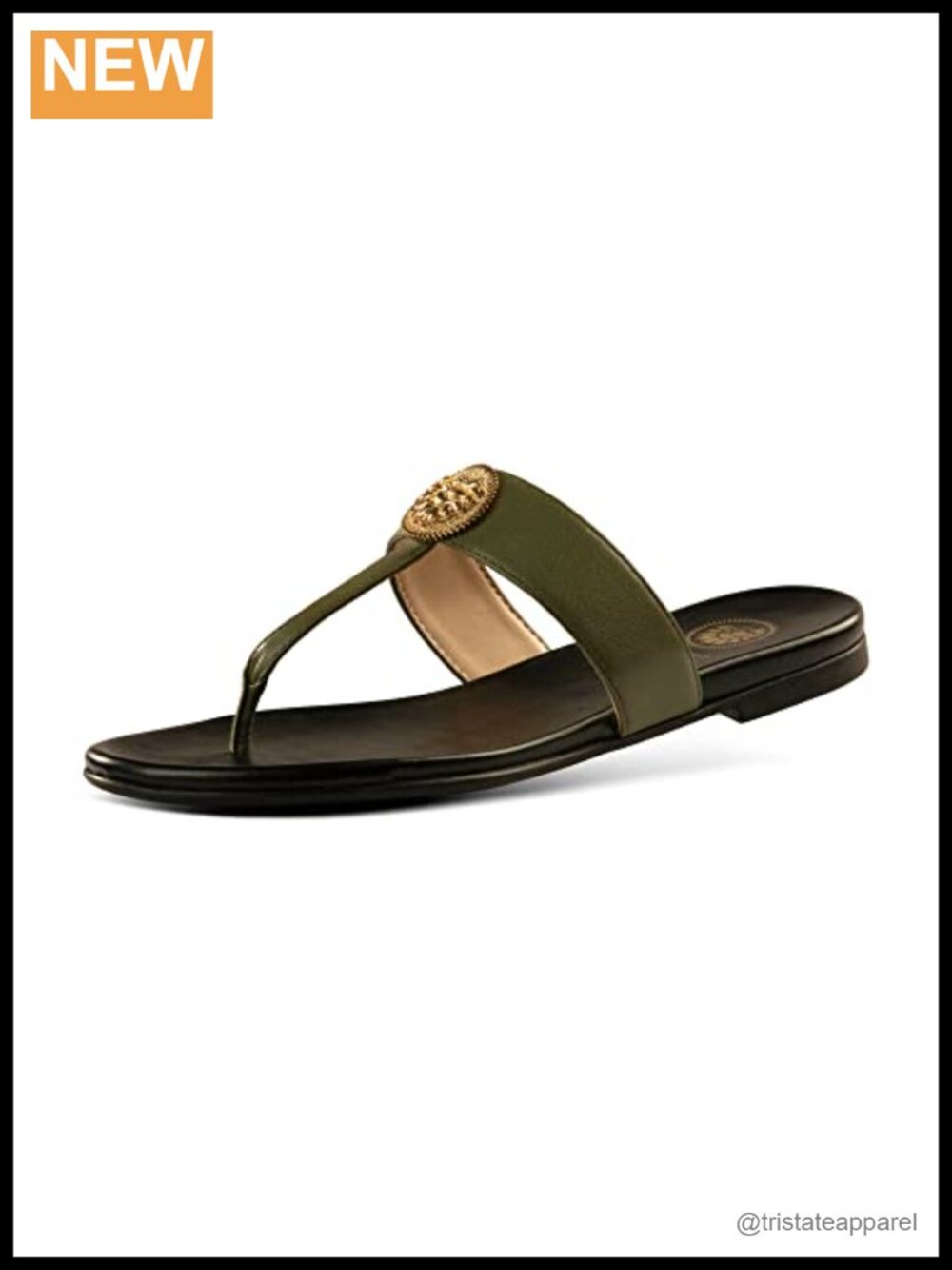 Napa Leather T-Strap Flat Sandals Slip-On Round Toe Casual Formal
